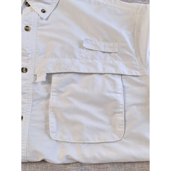 LL Bean Men's Outdoor Button Up Shirt White Short Sleeve Casual Back Vent Top L - Picture 5 of 9